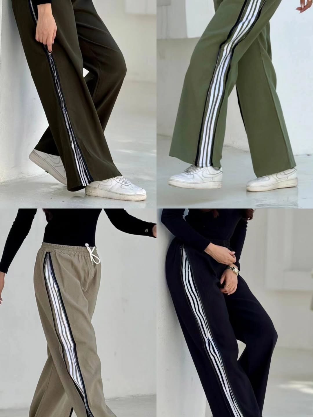 شلوار بغل زیپ و بغل نوار دخترونه کتان کش